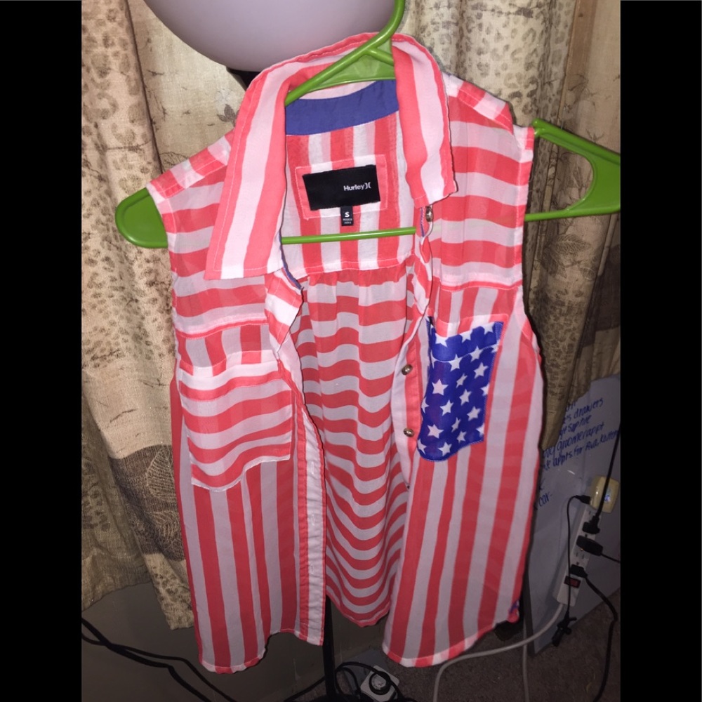 Red white and blue blouse